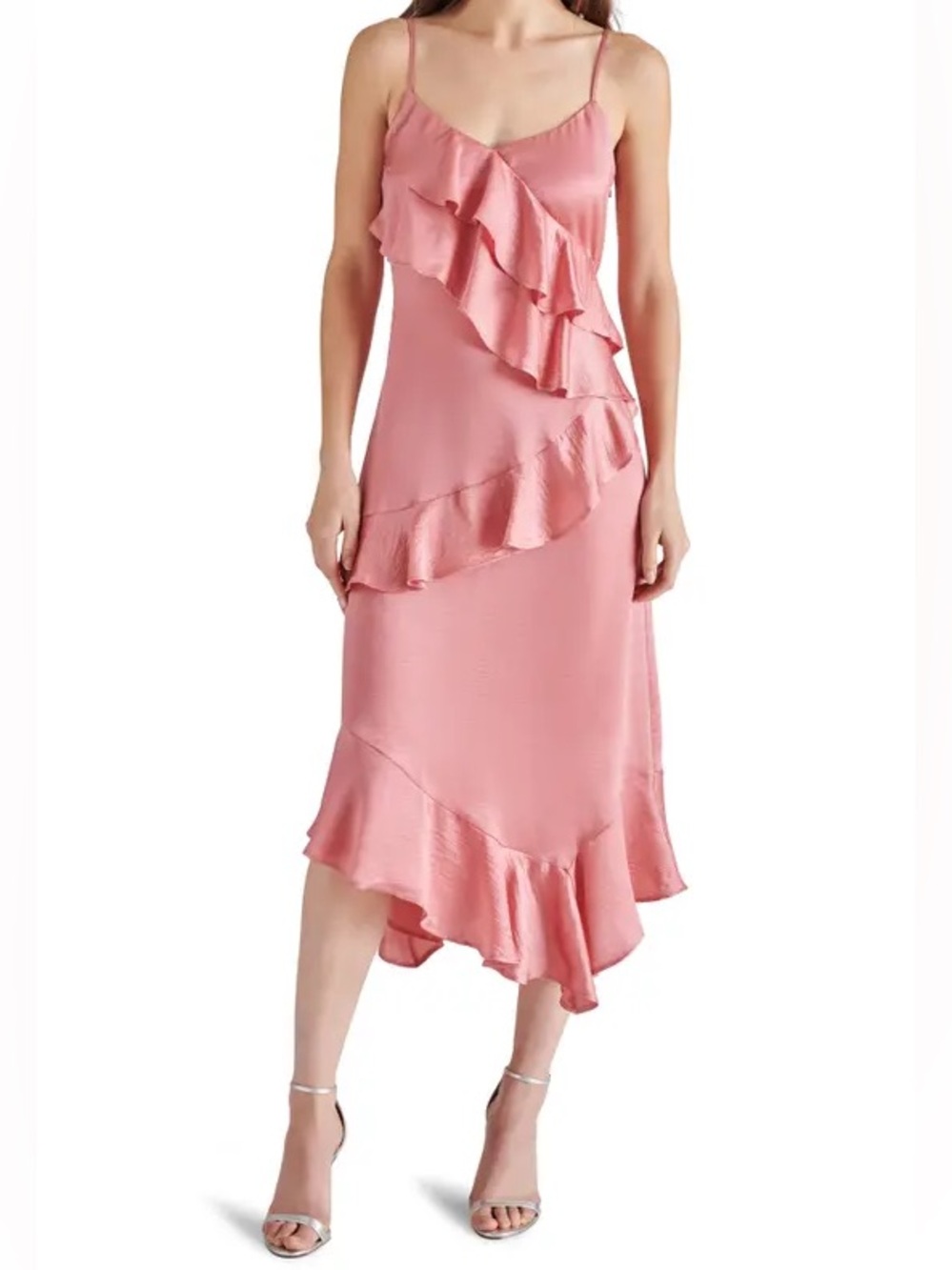 Steve Madden Rose Mauve Christina Asymmetrical Ruffle Slip Dress
